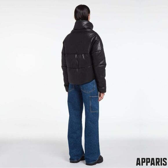 APPARIS **NWT** Jemma Vegan Leather Puffer Jacket in Black Noir - Picture 12 of 13